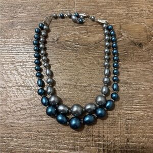 Vintage two-tone blue large beaded necklace